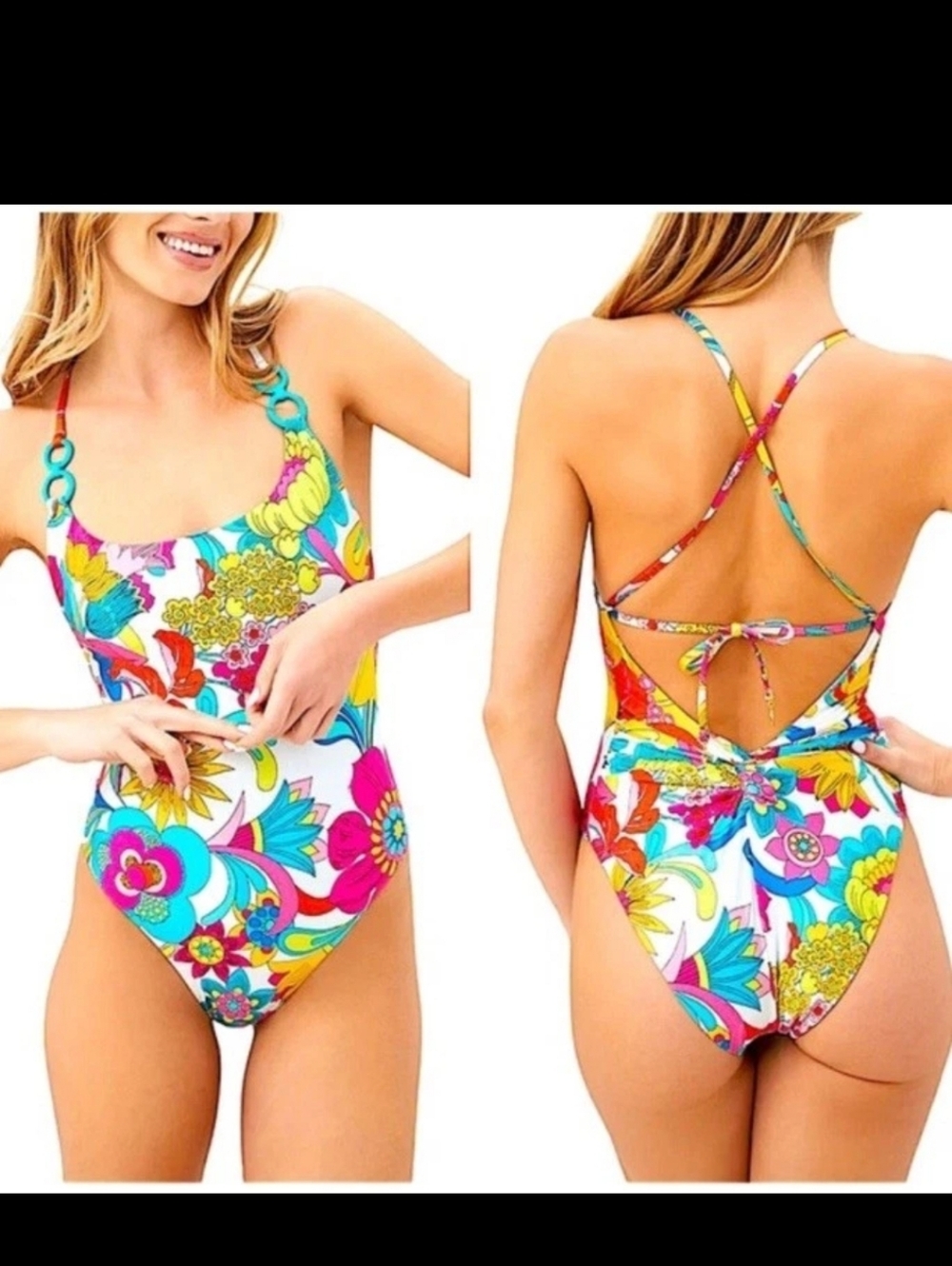 NWT Trina Turk One Piece Women’s Fontaine Twist Back Floral Swimsuit Size 8